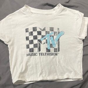 MTV Women’s White and Blue Checkered T-Shirt